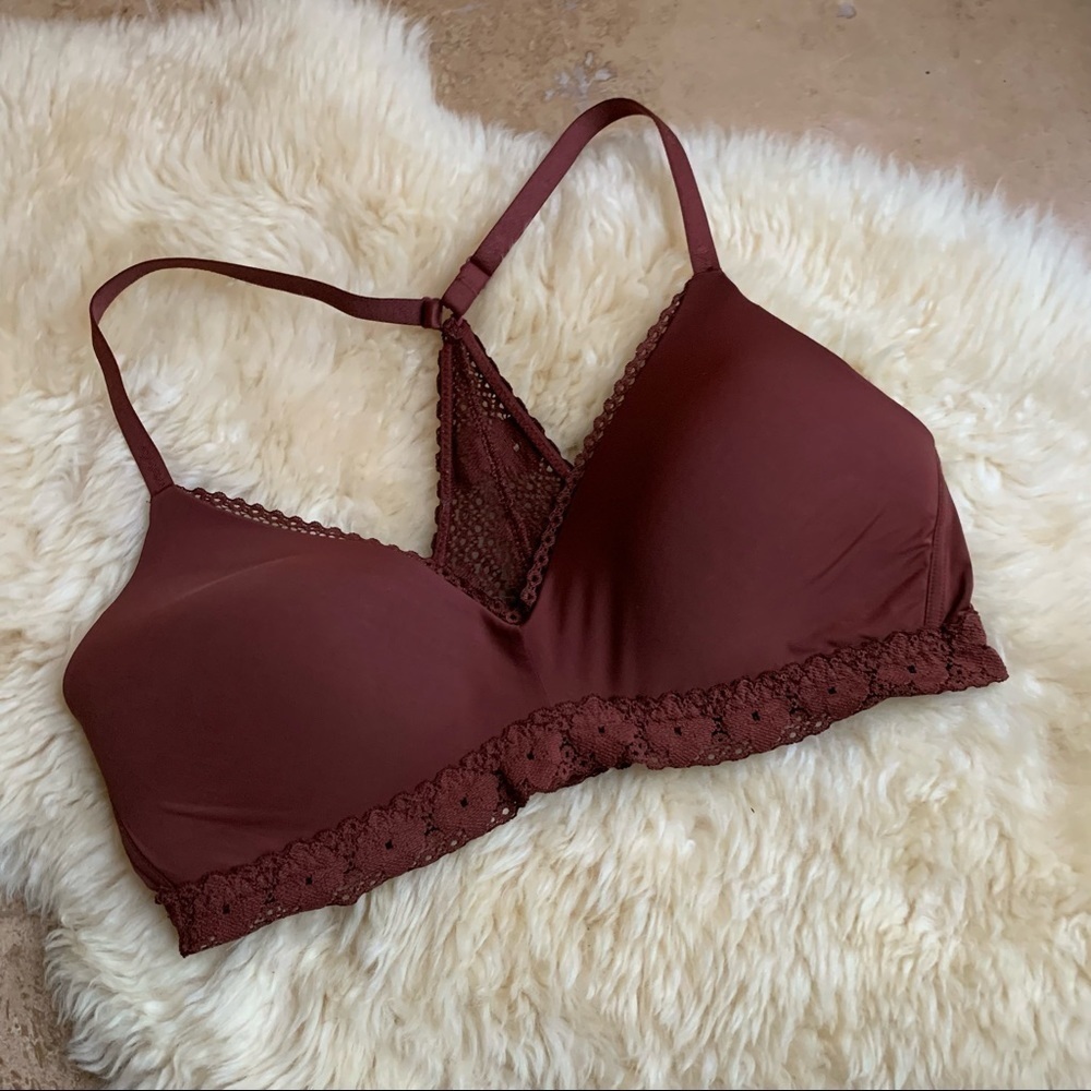 Aerie Burgundy Bordeaux Lace T-Shirt Racerback Bra 36C